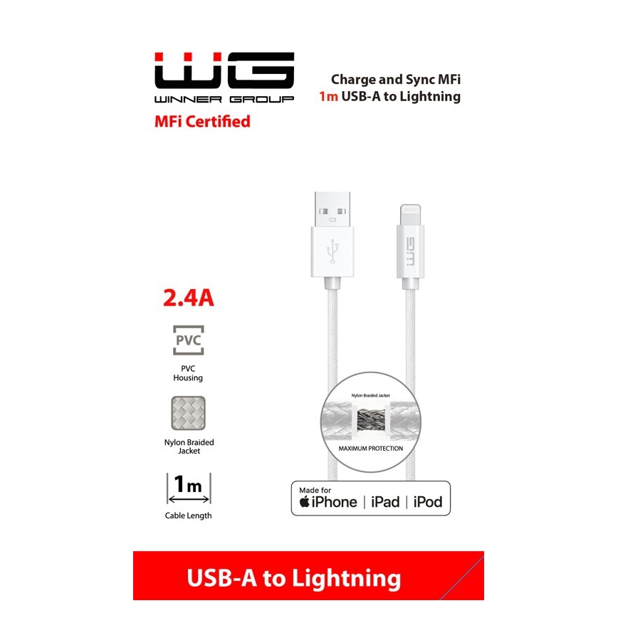 Winner Group - USB-kabel MFI Lightning / USB-A 1m wit