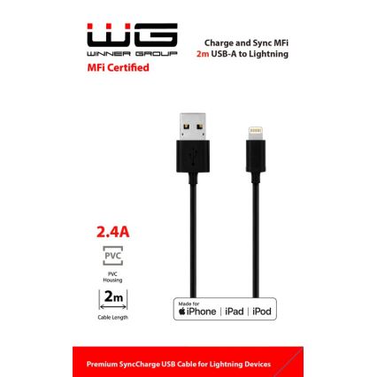 Winner Group - USB-kabel MFI Lightning / USB-A 2m zwart