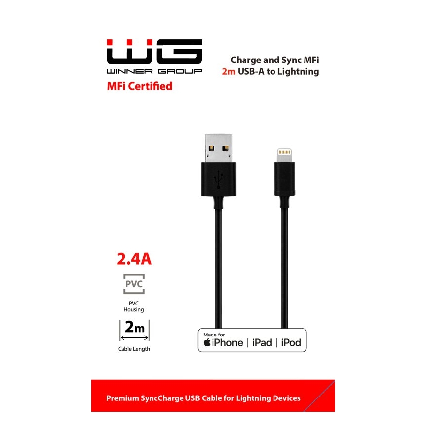Winner Group - USB-kabel MFI Lightning / USB-A 2m zwart
