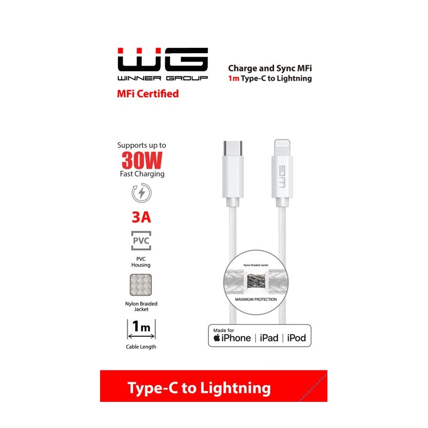 Winner Group - USB-kabel MFI Lightning / USB-C 1m wit