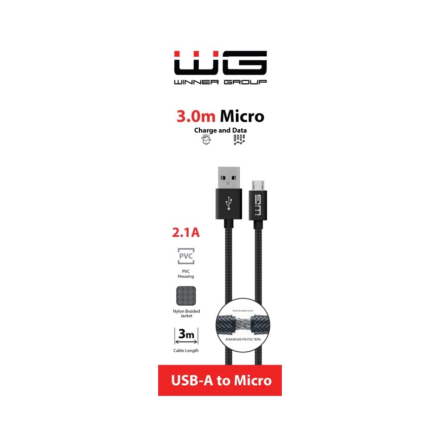 Winner Group - USB-kabel Micro USB / USB-A 3m zwart