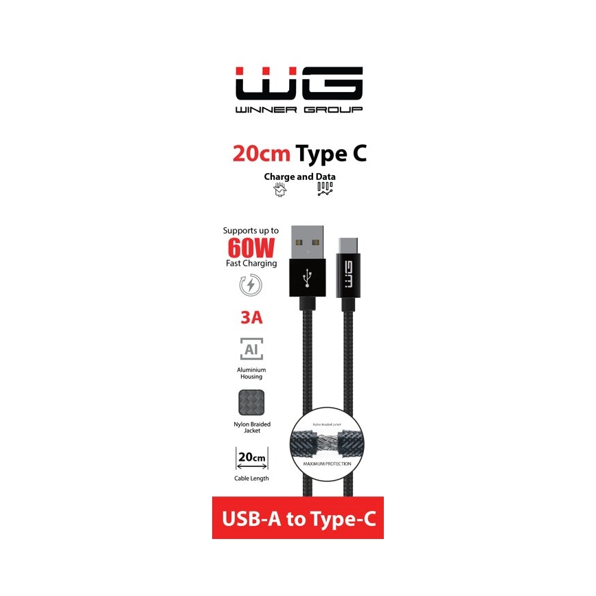 Winner Group - USB-kabel USB-C / USB-A 20cm zwart