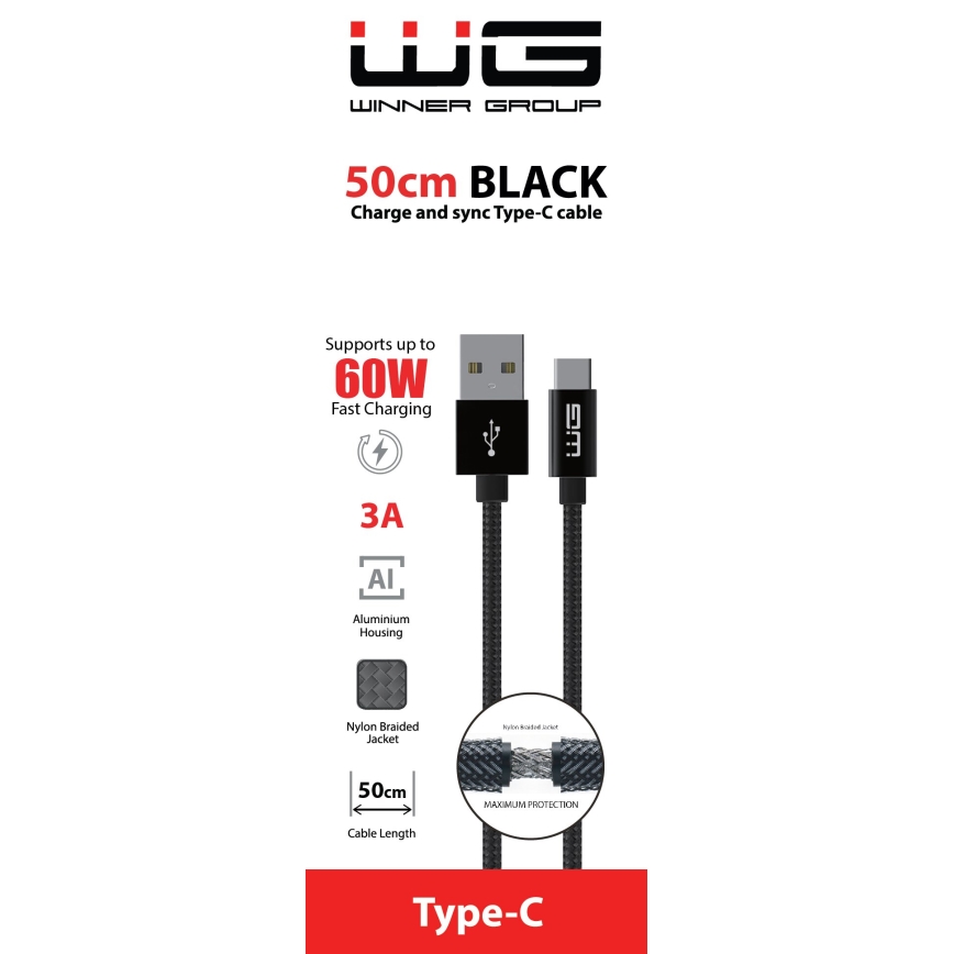 Winner Group - USB-kabel USB-C / USB-A 50cm zwart