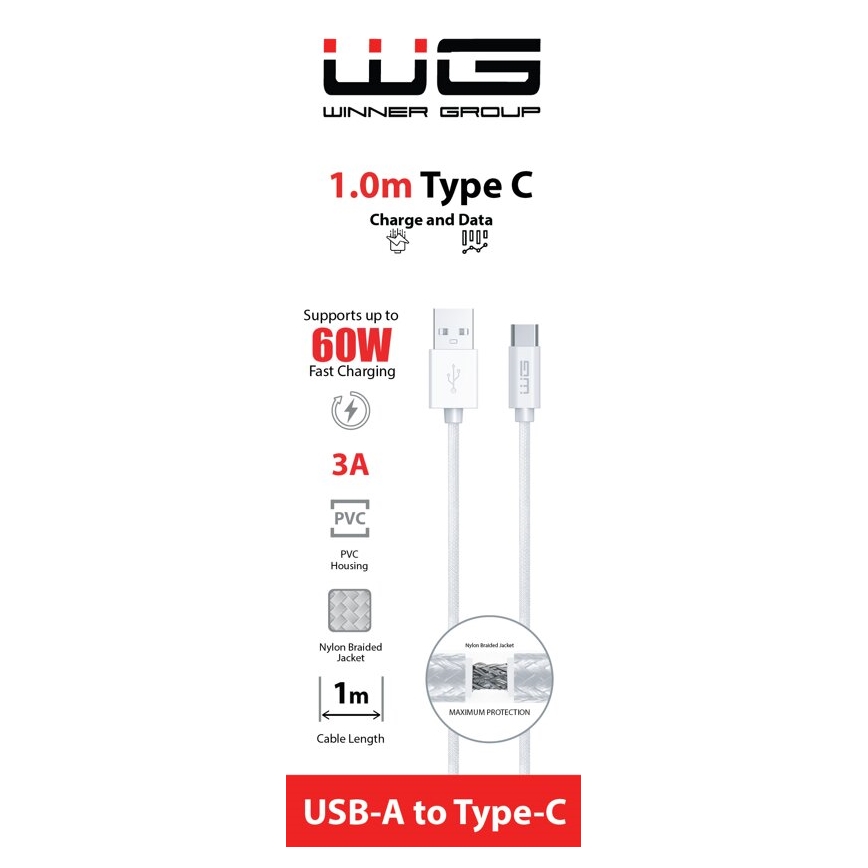 Winner Group - USB-kabel USB-C / USB-A 60W 1m wit