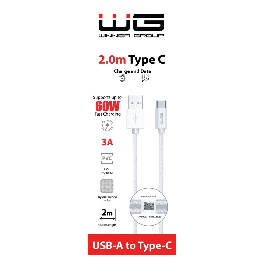 Winner Group - USB-kabel USB-C / USB-A 60W 2m wit