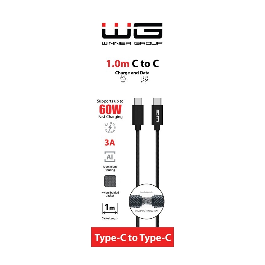 Winner Group - USB-kabel USB-C / USB-C 60W 1m zwart