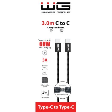 Winner Group - USB-kabel USB-C / USB-C 60W 3m zwart
