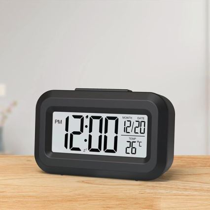 Winner Group - Wekker met LCD scherm en thermometer 2xAAA zwart