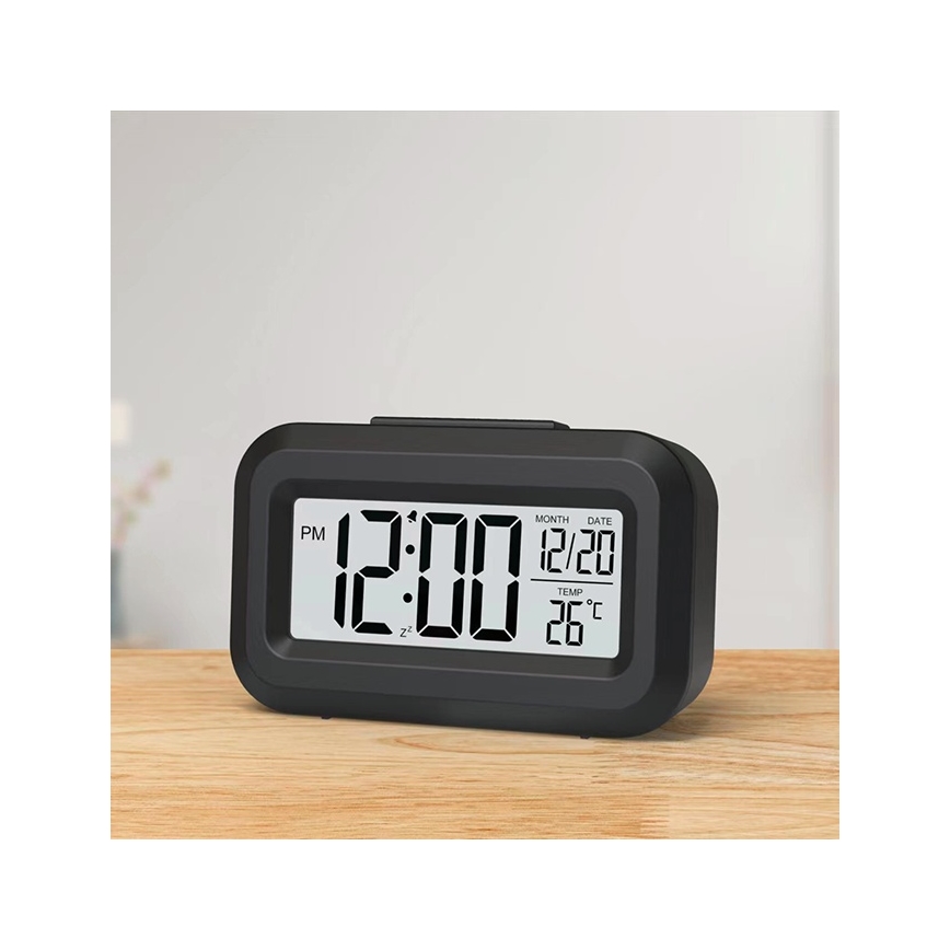 Winner Group - Wekker met LCD scherm en thermometer 2xAAA zwart