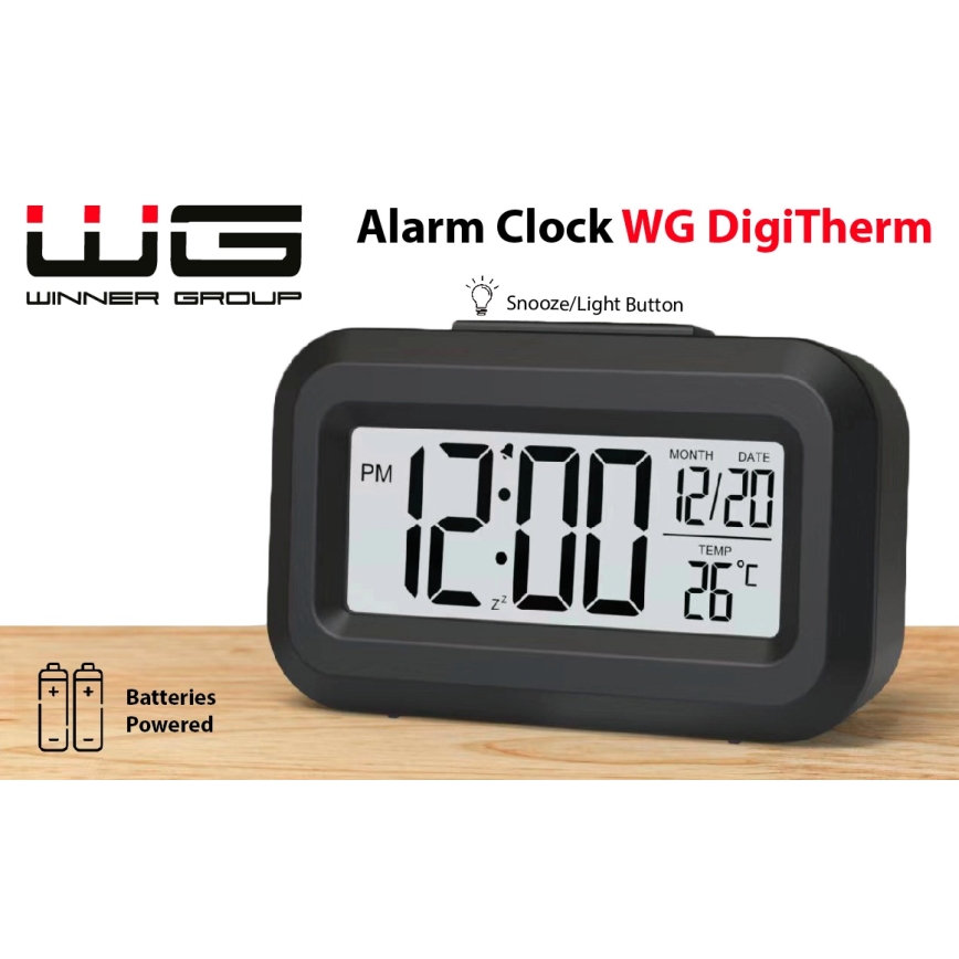 Winner Group - Wekker met LCD scherm en thermometer 2xAAA zwart