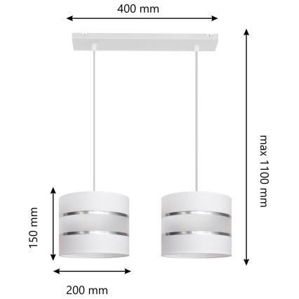 Witte Hanglamp HELEN 2x E27 / 15W / 230V