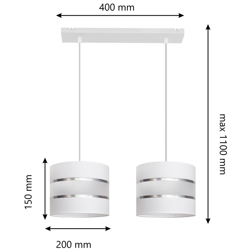 Witte Hanglamp HELEN 2x E27 / 15W / 230V