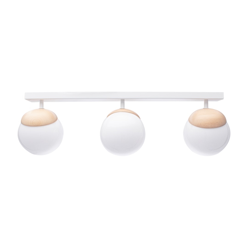 Witte Opbouw plafondlamp SFERA WOOD 3x E14 / 40W / 230V