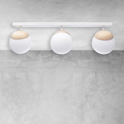 Witte Opbouw plafondlamp SFERA WOOD 3x E14 / 40W / 230V