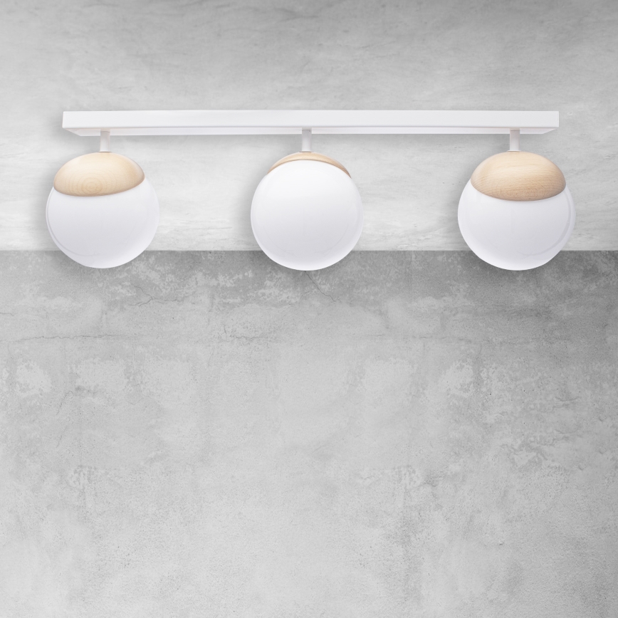 Witte Opbouw plafondlamp SFERA WOOD 3x E14 / 40W / 230V
