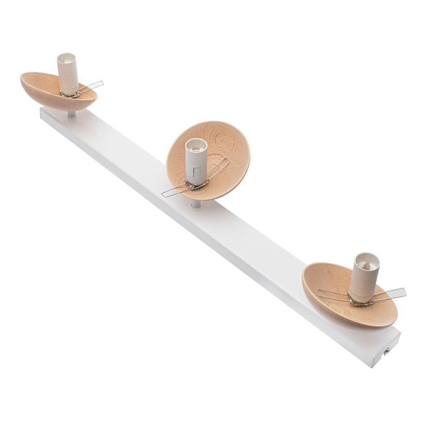 Witte Opbouw plafondlamp SFERA WOOD 3x E14 / 40W / 230V