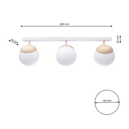 Witte Opbouw plafondlamp SFERA WOOD 3x E14 / 40W / 230V