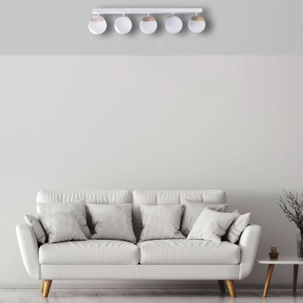 Witte Opbouw plafondlamp SFERA WOOD 5x E14 / 40W / 230V