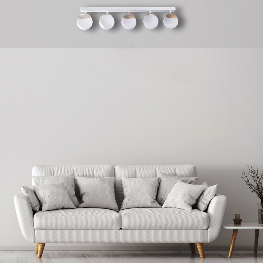 Witte Opbouw plafondlamp SFERA WOOD 5x E14 / 40W / 230V