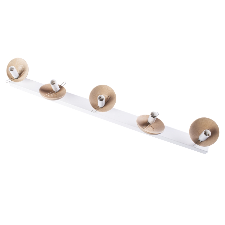 Witte Opbouw plafondlamp SFERA WOOD 5x E14 / 40W / 230V