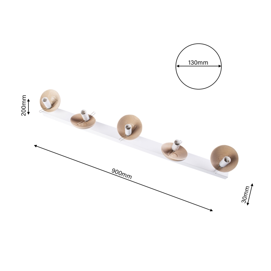 Witte Opbouw plafondlamp SFERA WOOD 5x E14 / 40W / 230V