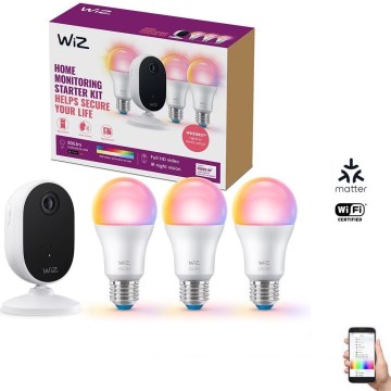 WiZ - Kit de surveillance d'intérieur : 1x camera + 3x LED RGB ampoule A60 E27/8,5W/230V Wi-Fi