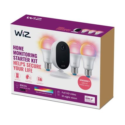 WiZ - Kit de surveillance d'intérieur : 1x camera + 3x LED RGB ampoule A60 E27/8,5W/230V Wi-Fi