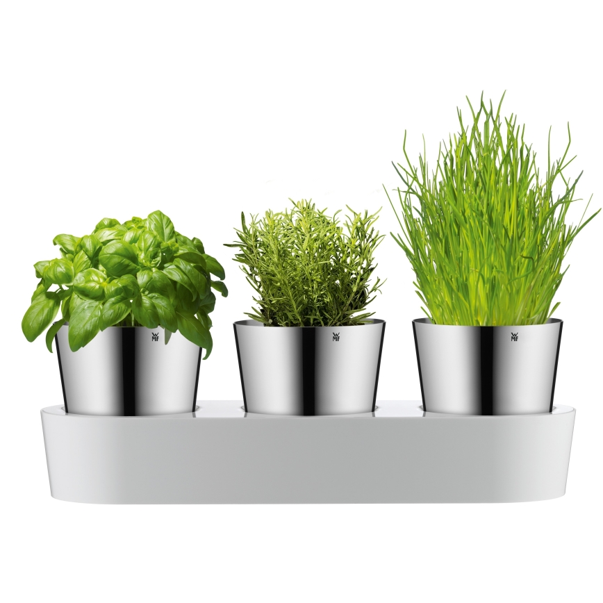 WMF - Pot à herbes aromatiques auto-arrosant 3pcs GOURMET blanc/acier inoxydable