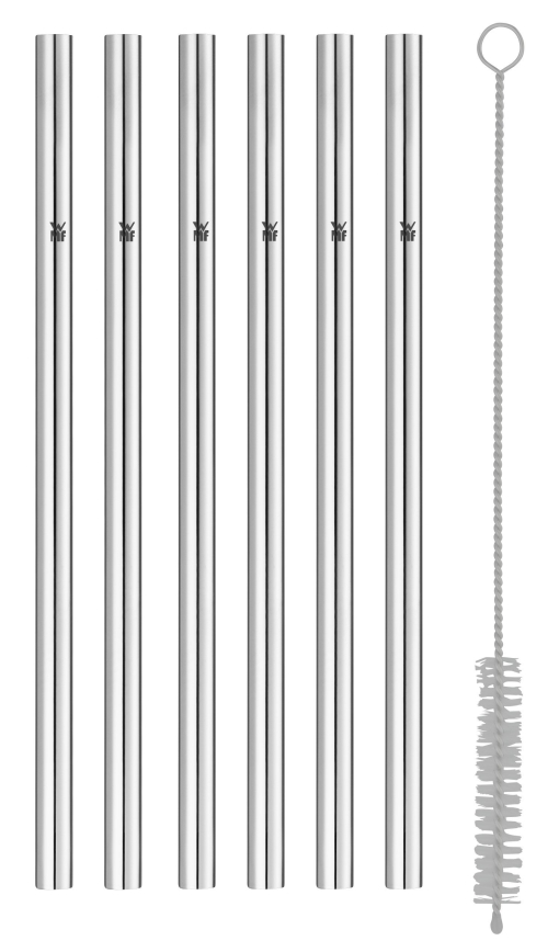 WMF - SET 6x RVS rietjes BARIC + schoonmaakborstel