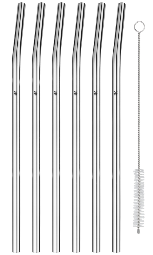 WMF - SET 6x RVS rietjes BARIC + schoonmaakborstel