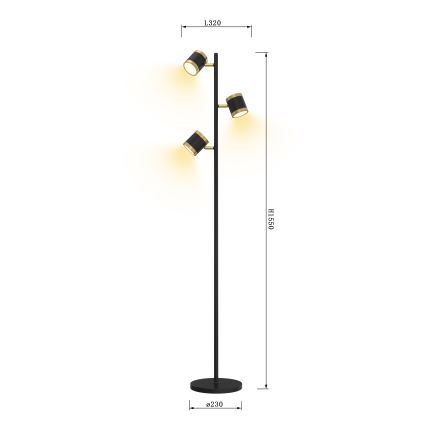 Wofi 3003-304S - Dimbare LED-vloerlamp TOULOUSE 3xLED/7W/230V zwart/goud