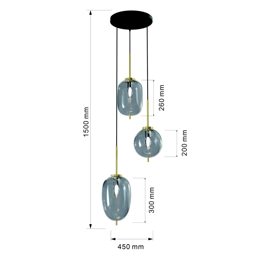 Wofi 5007-302 - Suspension filaire BELLEVILLE 3xE14/40W/230V noir/doré
