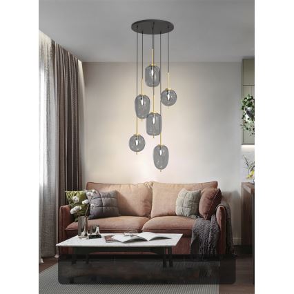 Wofi 5007-502 - Suspension filaire BELLEVILLE 6xE14/40W/230V noir/doré