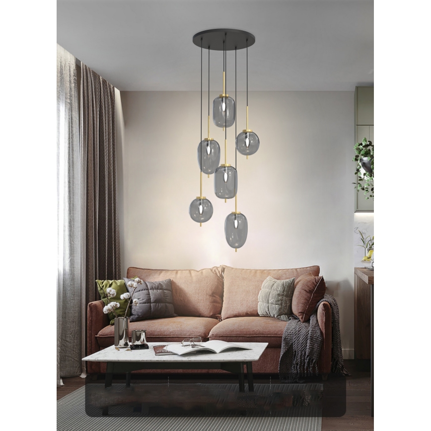Wofi 5007-502 - Suspension filaire BELLEVILLE 6xE14/40W/230V noir/doré