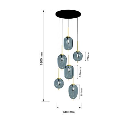 Wofi 5007-502 - Suspension filaire BELLEVILLE 6xE14/40W/230V noir/doré