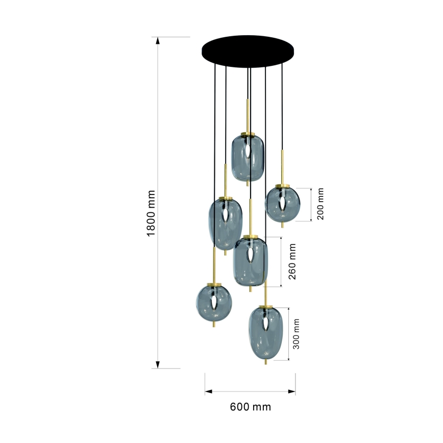 Wofi 5007-502 - Suspension filaire BELLEVILLE 6xE14/40W/230V noir/doré