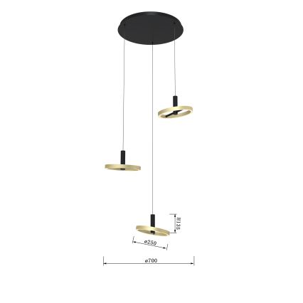 Wofi 5016-304 - Suspension filaire à intensité variable LED BREST LED/26W/230V noir/doré