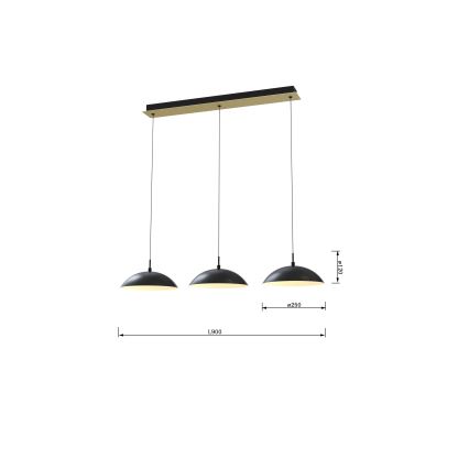 Wofi 7001-304 - Suspension filaire à intensité variable ROSCOFF LED/29W/230V noir/doré