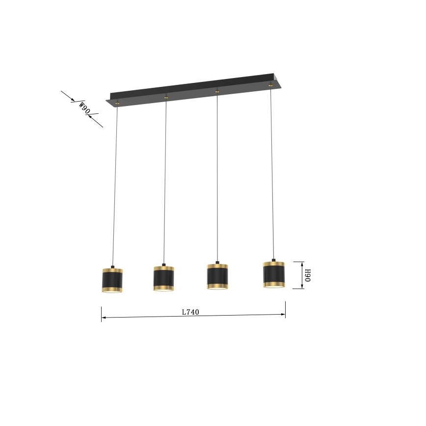 Wofi 7003-404 - Dimbare LED-hanglamp aan kabel TOULOUSE 4xLED/8,5W/230V zwart/goud