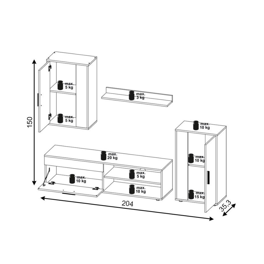 Woonwand BRICK sonoma eik/wit