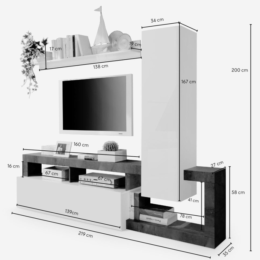 Woonwand LENOR wit/eiken