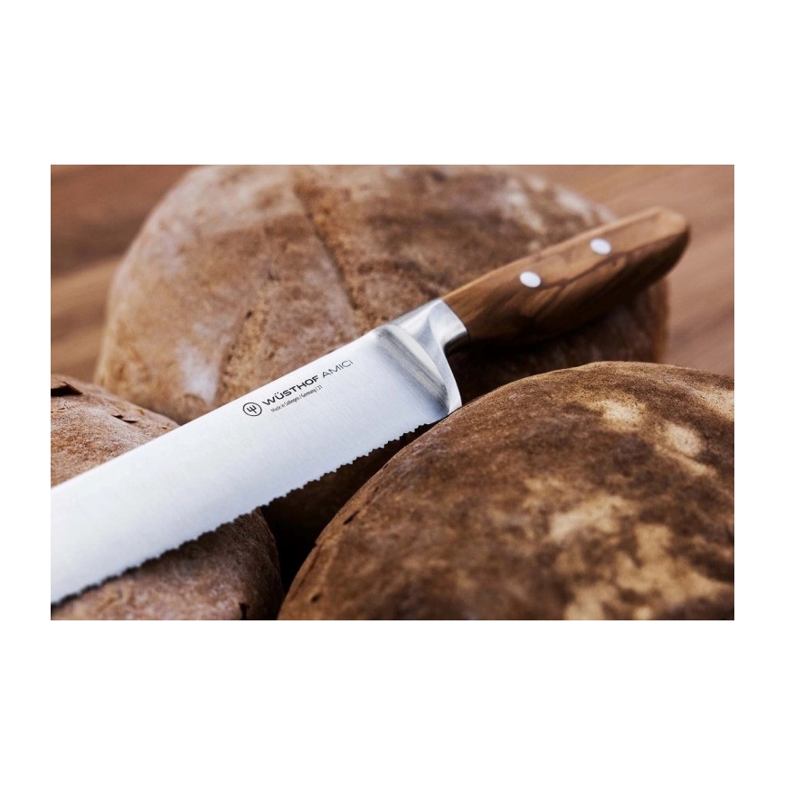 Wüsthof - Couteau à pain de cuisine AMICI 23 cm bois d'olivier