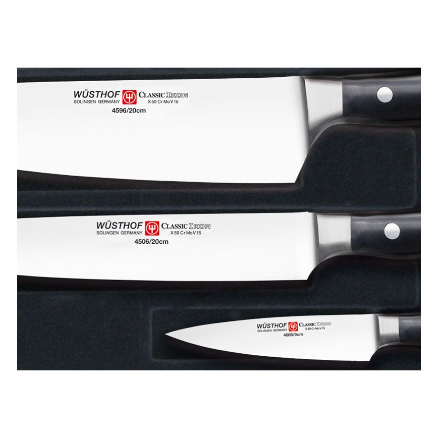 Wüsthof - Jeu de couteaux de cuisine CLASSIC IKON 3 pcs noir