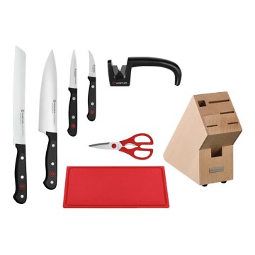 Wüsthof - Set de couteaux de cuisine dans le bloc GOURMET avec affûteur et planche à découper, 8 pièces