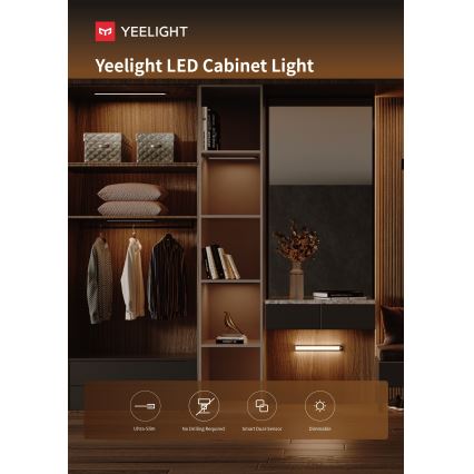 Yeelight - Éclairage de meuble à intensité variable rechargeable avec détecteur LED/2,3W/1500 mAh 4000K 40 cm argent