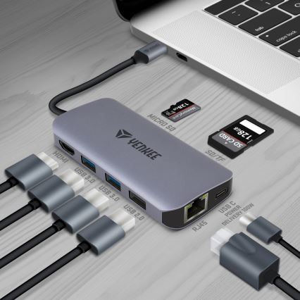 Yenkee - Multi-poort adapter 8in1 USB type C