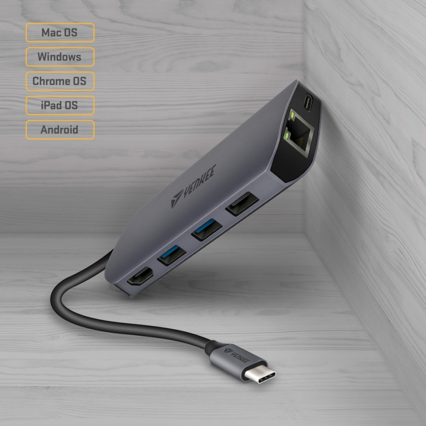 Yenkee - Multi-poort adapter 8in1 USB type C