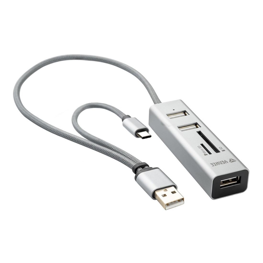 Yenkee - Répartiteur et lecteur de cartes USB 2.0 et USB-C OTG