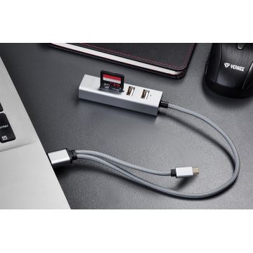 Yenkee - Répartiteur et lecteur de cartes USB 2.0 et USB-C OTG