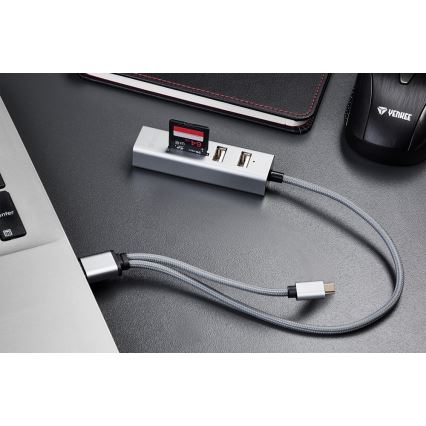 Yenkee - Répartiteur et lecteur de cartes USB 2.0 et USB-C OTG